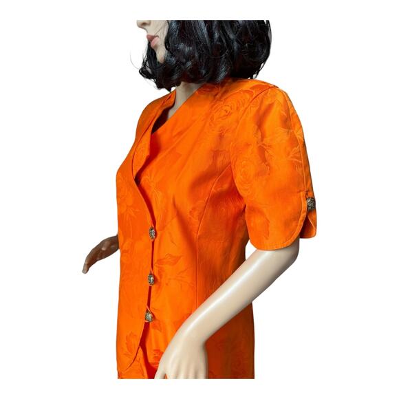 American Vintage 70's Orange Demask print short sleeved coat dress size medium - Picture 15 of 15
